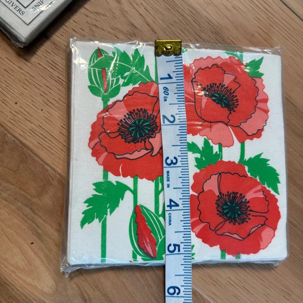 Gift GiversCost Plus Cocktail Napkins 5x5 Red Poppy Floral Vintage 2pk 80s